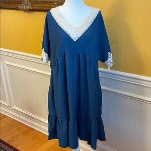 Elegant Blue Lace-Trimmed Dress NWOT
